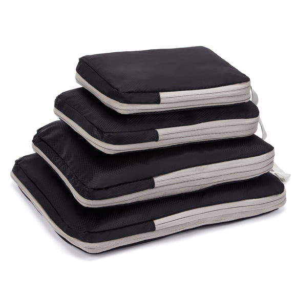4 Pack Compression Packing Cubes for Travel, Oxford Fabric Luggage Organizer Bags, Double Zipper Compression Packing Cubes Set, Small & Medium & Large & XL, Black