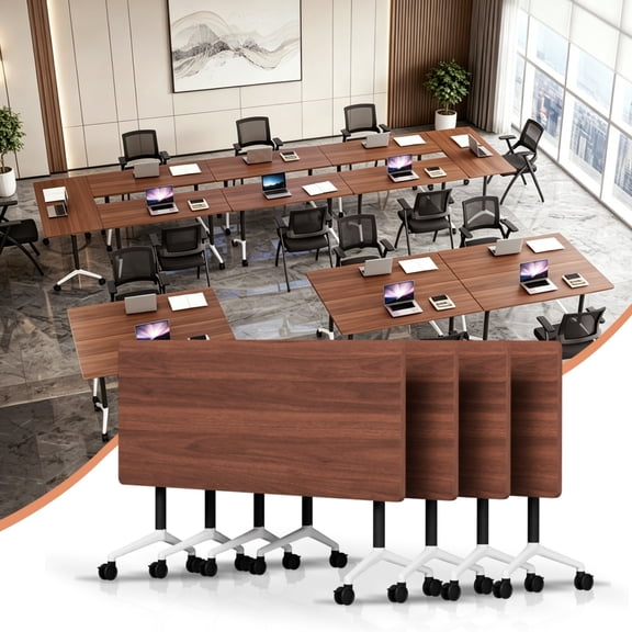 4 Pack Conference Table,Folding Conference Room Tables with Wheels,47.2 Inch Meeting Table Flip Top Mobile Training Table,Modern Seminar Tables for Office, Classroom
