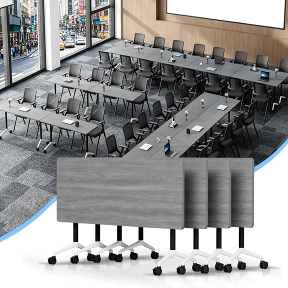 4 Pack Conference Table,Folding Conference Room Tables with Wheels,47.2 Inch Meeting Table Flip Top Mobile Training Table,Modern Seminar Tables for Office, Classroom