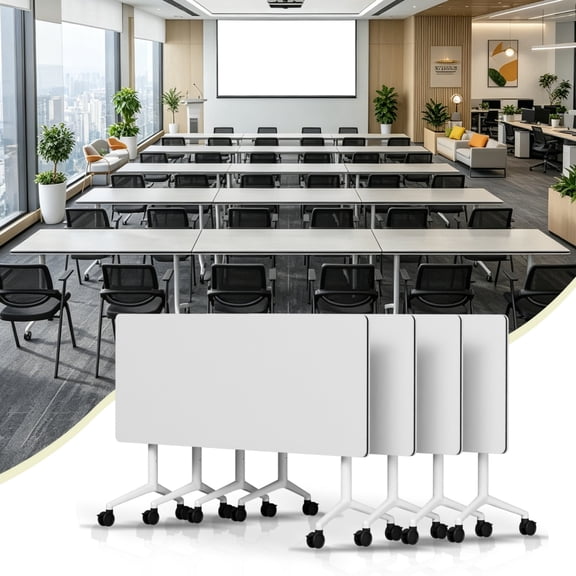 4 Pack Conference Table,Folding Conference Room Tables with Wheels,47.2 Inch Meeting Table Flip Top Mobile Training Table,Modern Seminar Tables for Office, Classroom