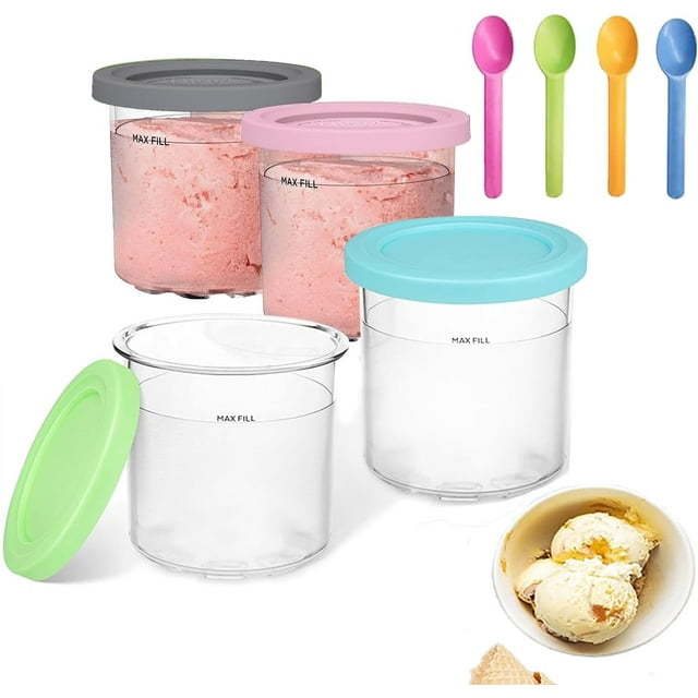 4 Pack Containers Extra Replacement for Ninja Creami Pints and Lids