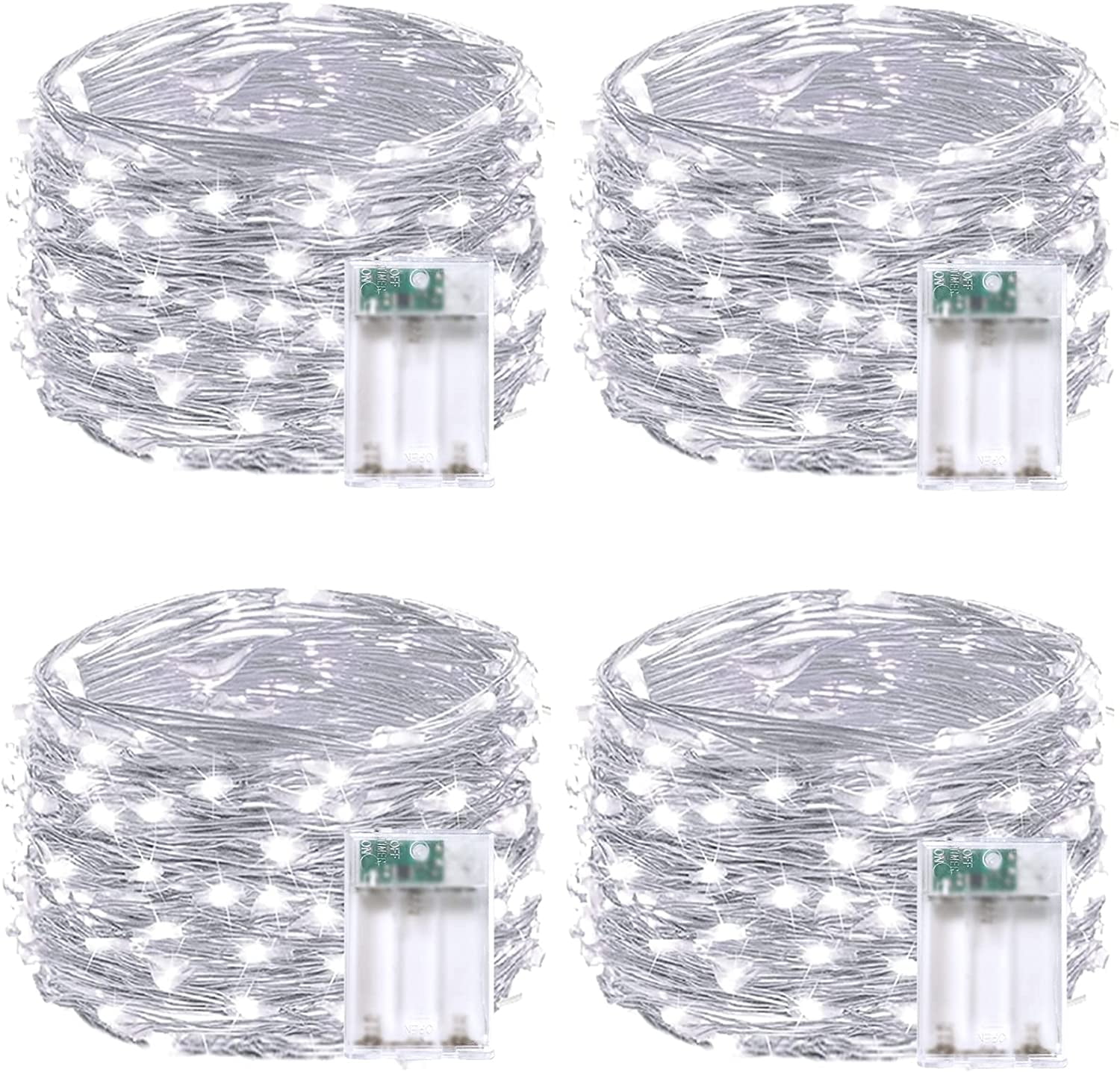 4 Pack of Cool White Fairy Lights Battery Operated, 20FT 60 LED