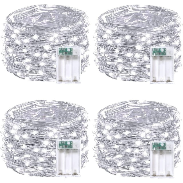 4 Pack of Cool White Fairy Lights Battery Operated, 20FT 60 LED
