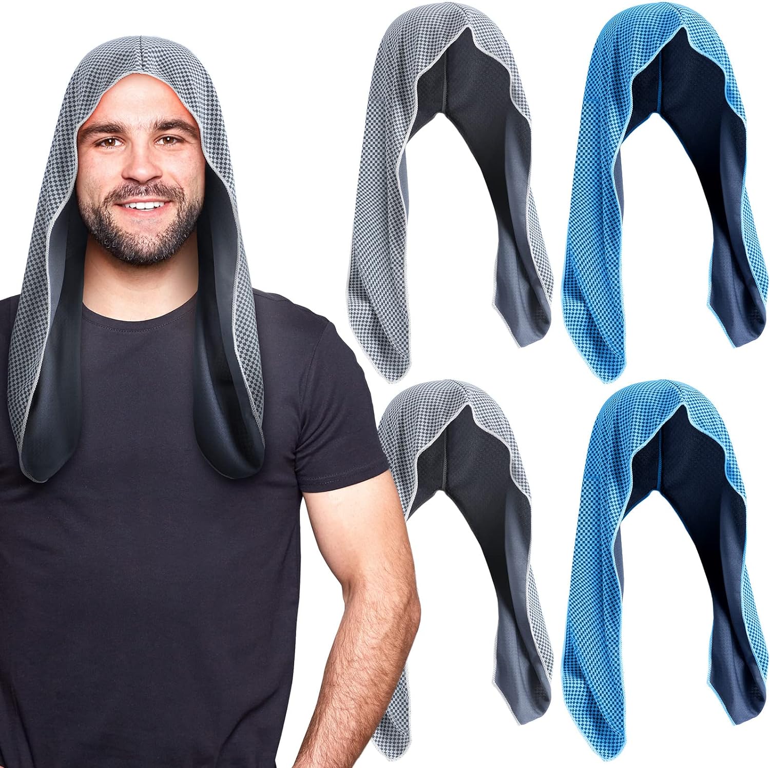 4 Pack Cooling Hoodie Towels Sport Hood Towels for Neck and Face Men