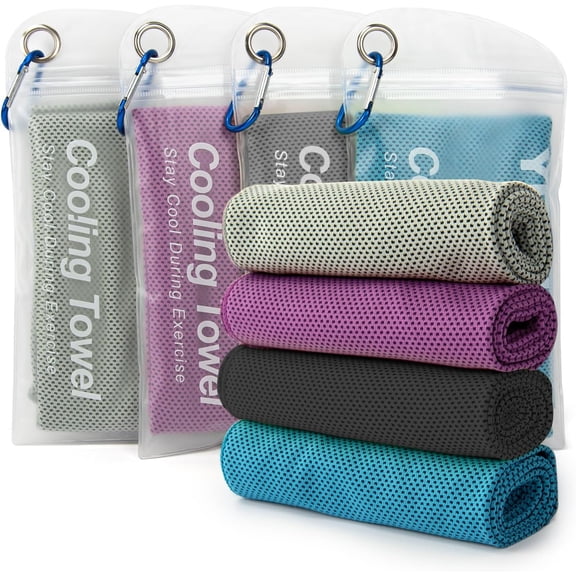4 Pack Cooling Towel 40"x12", Gym Towels for Men and Women, Soft Breathable Workout Towels for Yoga, Running, Sport, & More (Blue, Grey, Purple, Black)
