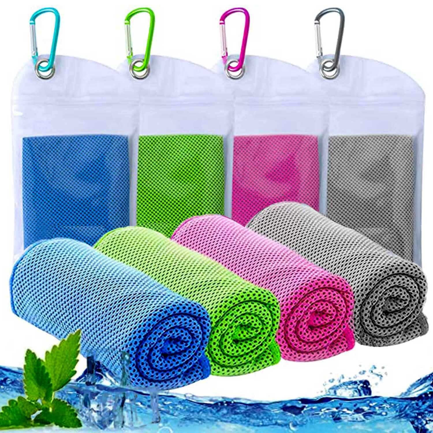 4 Pack Cooling Towels, 40”x 12” Microfiber Snap Cooling Towel Soft Breathable Chilly Towel
