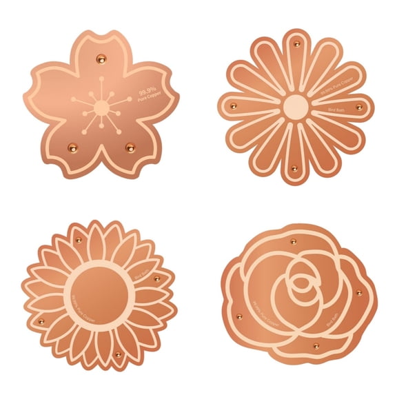4 Pack Copper Bird Bath Disk, Pure Copper Disc with Point Supports, for Birdbaths, Pet Bowls, Outdoor Ponds