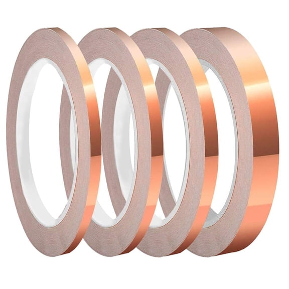 4 Pack Copper Foil Tape with Conductive Adhesive 4 Sizes (0.2/0.24/0.3/0.4Inch) x22Yards Copper Tape for Stained Glass Guitar Crafts Electrical Repairs Grounding