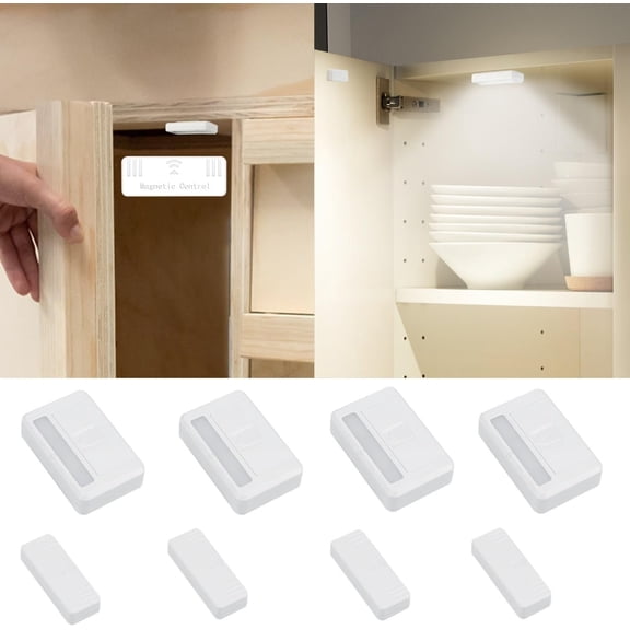 4 Pack Cordless Inside Cabinet Lights Door Activated Sensor LED Puck Light | Operated Stick Small Mini Door Light When Open for Kitchen Cabinets Cupboard Drawer Closet 6000K White