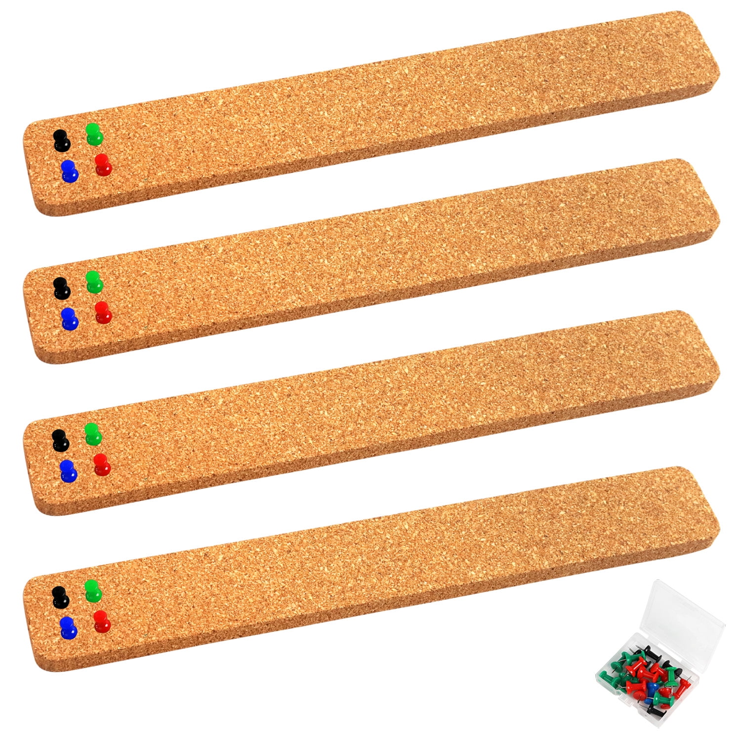 HBlife Cork Board Bulletin Board Bar Strip 8 Pack, 15x2 Inch - 1/2 Inch  Thick, 100% Natural Frameless Cork Board Strips with 50 Multi-Color Push  Pins