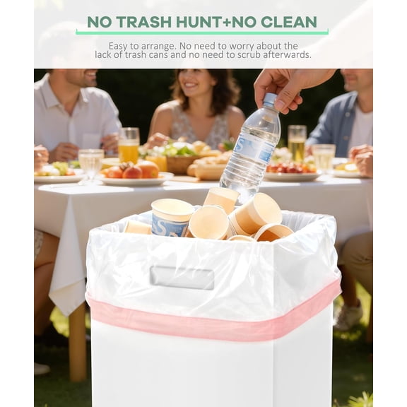 4 Pack Corrugated Cardboard Disposable Trash Cans for Parties, 40 Gallon Collapsible Garbage Cans with Handle, Thick Foldable Bins for Party Events Camping Beach(18.1" L x 18.1" W x 35.7" H), White