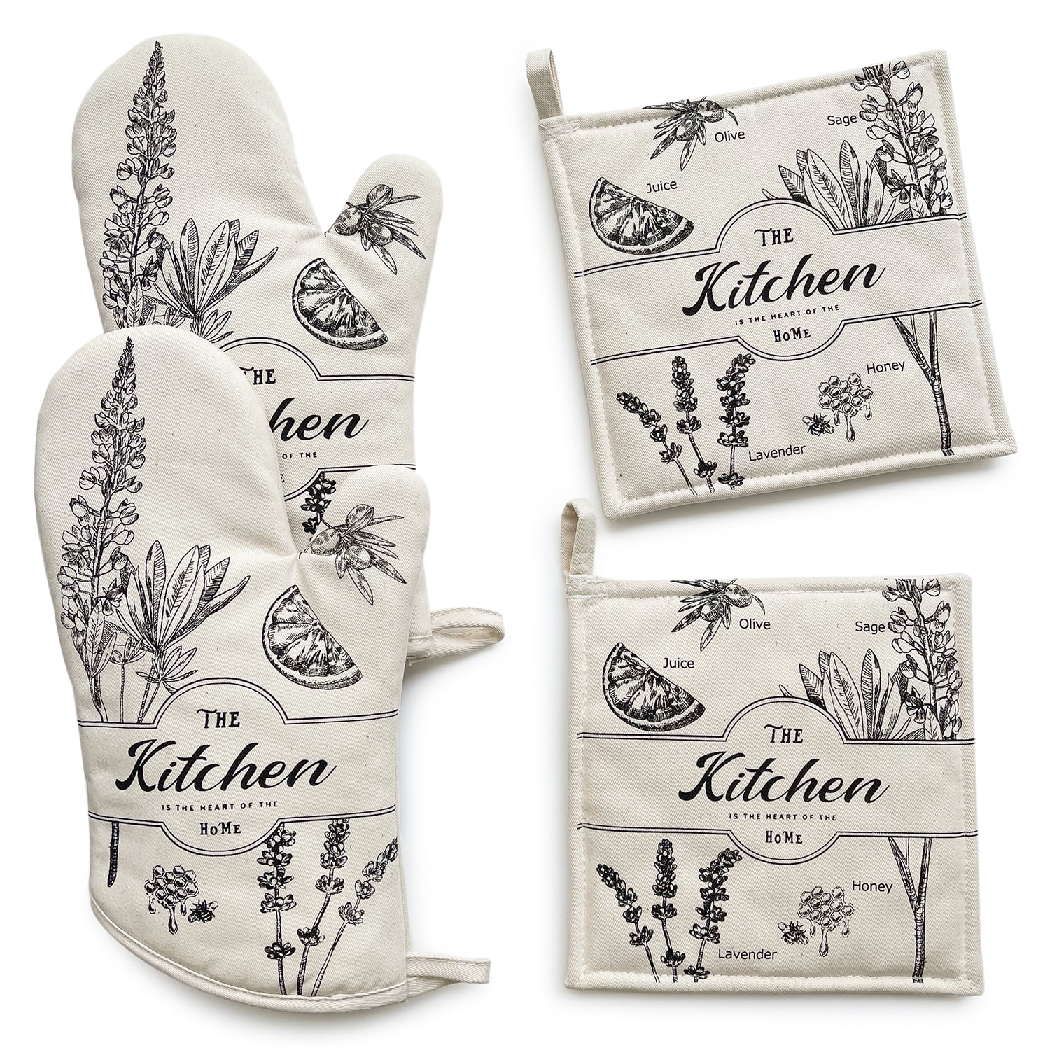 Pot Holders And Oven Mitts Heat Resistant 4 Piecethick Cotton Anti