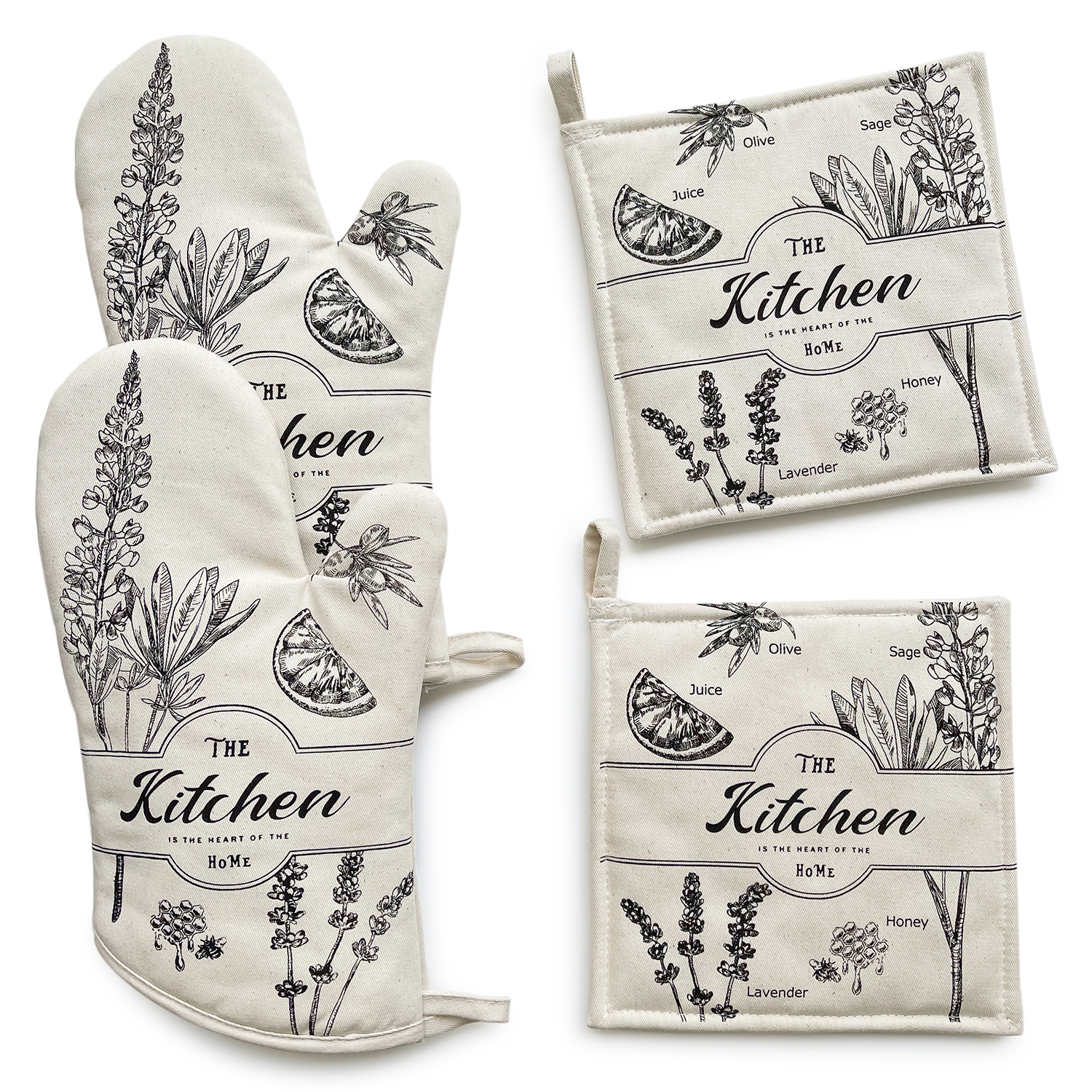ZICANCN Oven Mitts and Pot Holders Sets, Cows Flowers Black Background