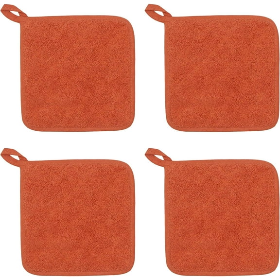 4 Pack Cotton Pot Holders Cotton Made Machine Washable Heat Resistant Everyday Kitchen Basic Terry Pot Holder, Hot Pads, Trivet for Cooking and Baking