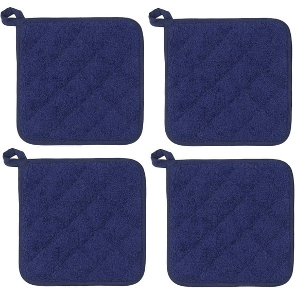 4 Pack Cotton Pot Holders Cotton Made Machine Washable Heat Resistant Everyday Kitchen Basic Terry Pot Holder, Hot Pads, Trivet for Cooking and Baking