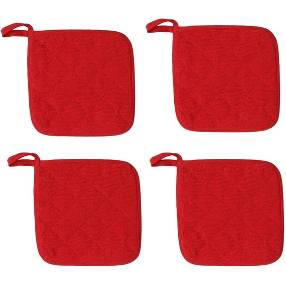 4 Pack Cotton Pot Holders Cotton Made Machine Washable Heat Resistant Everyday Kitchen Basic Terry Pot Holder, Hot Pads, Trivet for Cooking and Baking