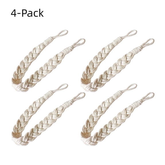 4 Pack Cotton Rope Curtain Tiebacks, Hand Woven Curtain Tie Backs for Drapes, Boho Style Decorative Curtain Holdbacks, Use with Wall Hooks (Hooks Not Included)