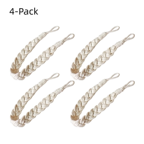 4 Pack Cotton Rope Curtain Tiebacks, Hand Woven Curtain Tie Backs for Drapes, Boho Style Decorative Curtain Holdbacks, Use with Wall Hooks (Hooks Not Included)