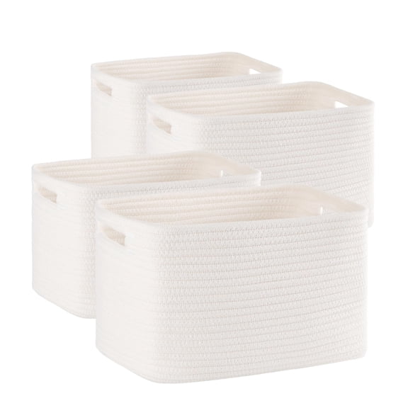 4 Pack Cotton Rope Storage Baskets, 12.7''L x9''Wx7.8''H White, For Organizing Shelves, Books, Towels And Clothes