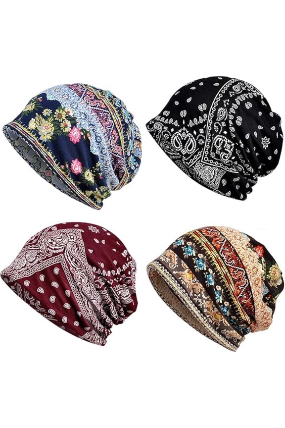4-Pack Cotton Slouchy Beanie Ultra-Soft Stretchable Lightweight Skull Caps for Year-Round Running & Daily Wear