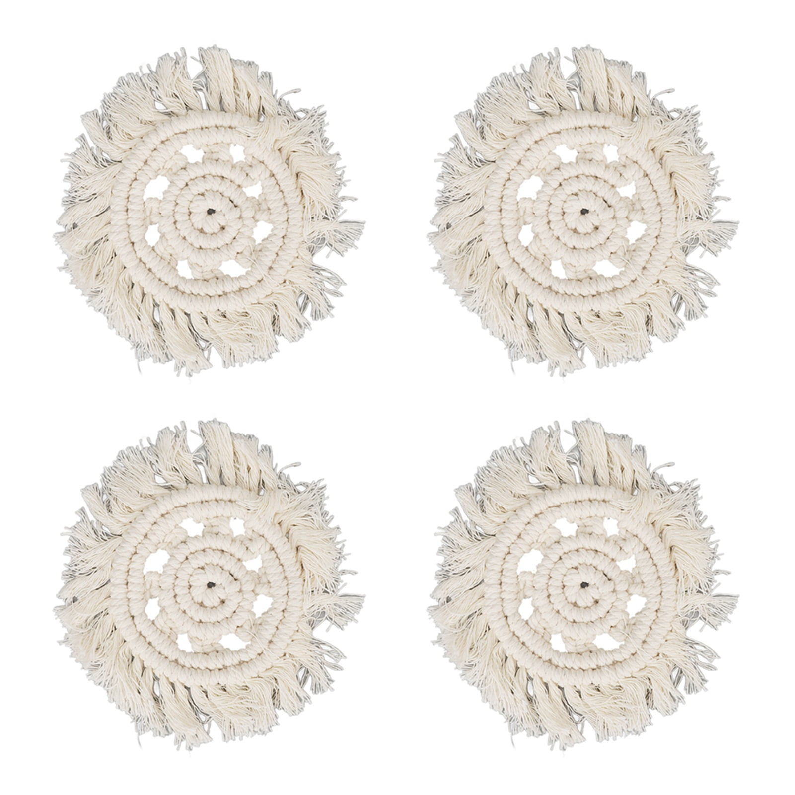 4Pack Cotton Soft Solid Color Round Coasters with Tassels, AntiScald