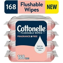 (4 Pack) Cottonelle Fragrance Free Flushable Wet Wipes, 4 Flip-Top Packs