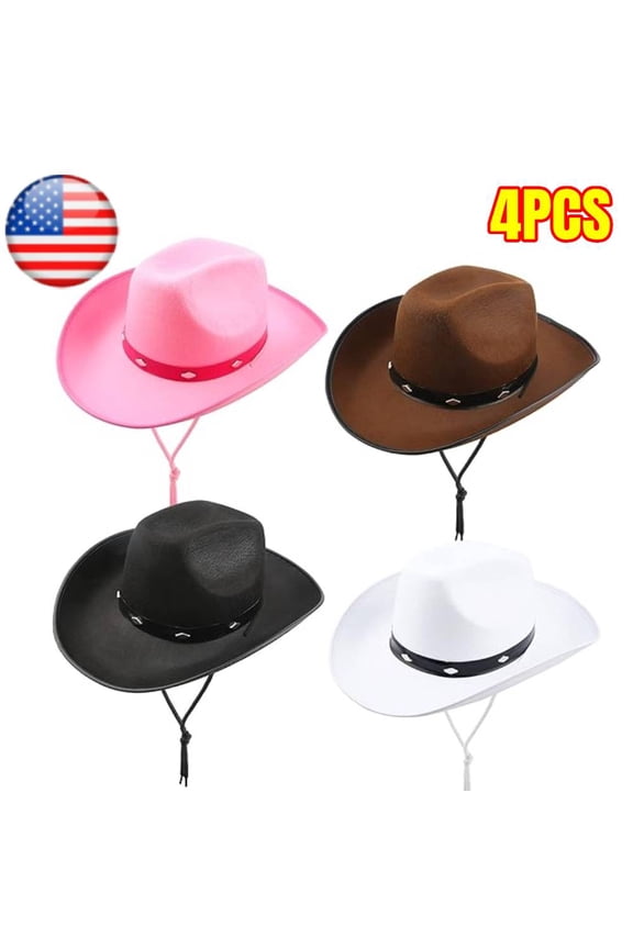 4 Pack Cowboy Hat Felt Studded Western Rodeo Texan Cowboy Cowgirl Hat for Adult