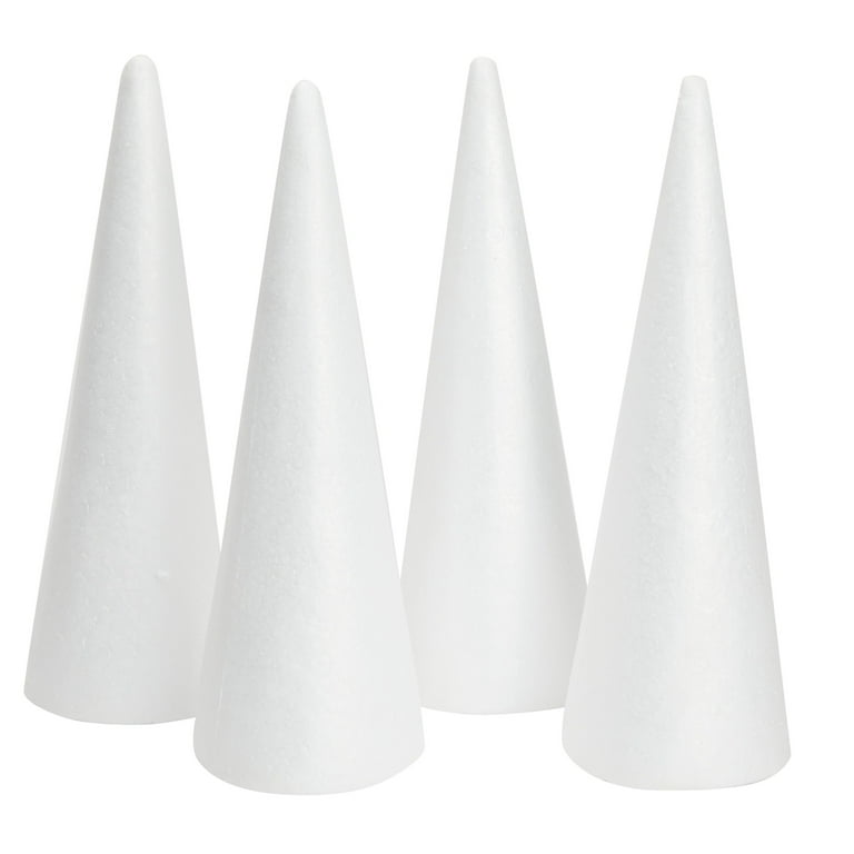 Juvale 4 Pack Foam Cones for DIY Crafts, Christmas Gnomes, Holiday Party Decor, White, 13.5x4.5 inch