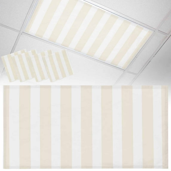 4 Pack Cream and Fluorescent Light Covers for Ceiling Lights White Striped Geometric Magnetic Ceiling Light Covers Overhead Light Filters for Office Classroom Home