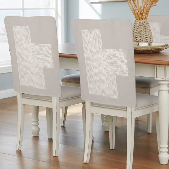 4 Pack Cream Overlay Blocks Chair Back Cover for Dining Room Abstract Minimalist Beige Line Art Removable Back Chair Slipcovers Washable Dining Seat Protector for Holiday Party Weeding Banquet