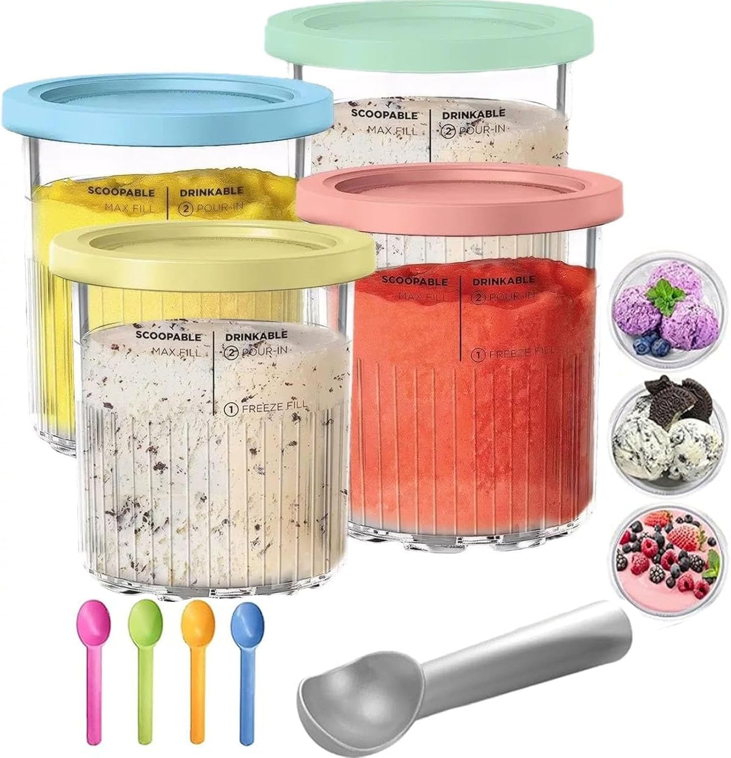 4 Pack Creami Deluxe Pints and Lids,Extra Delux Pint Containers ...