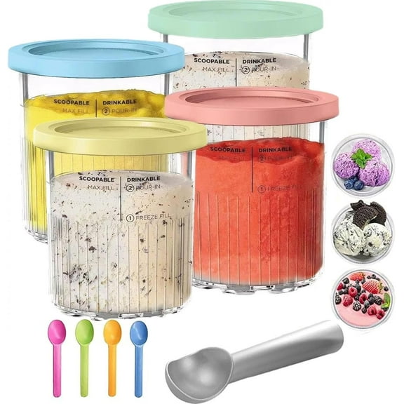 4 Pack Creami Deluxe Pints and Lids,Extra Delux Pint Containers Compatible with Ninja Creamy NC500, NC501, CN501CO Series Ice Cream Machines, 24 OZ Creami Deluxe