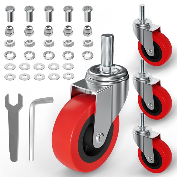4 Pack Creeper Wheels 2.5 Inch Heavy Duty Swivel Caster Wheel Creeper Service Cart Stool Post Mount, M10 (Around 3/8") x 1" Metric Threaded Stem Casters Wheels Replacement