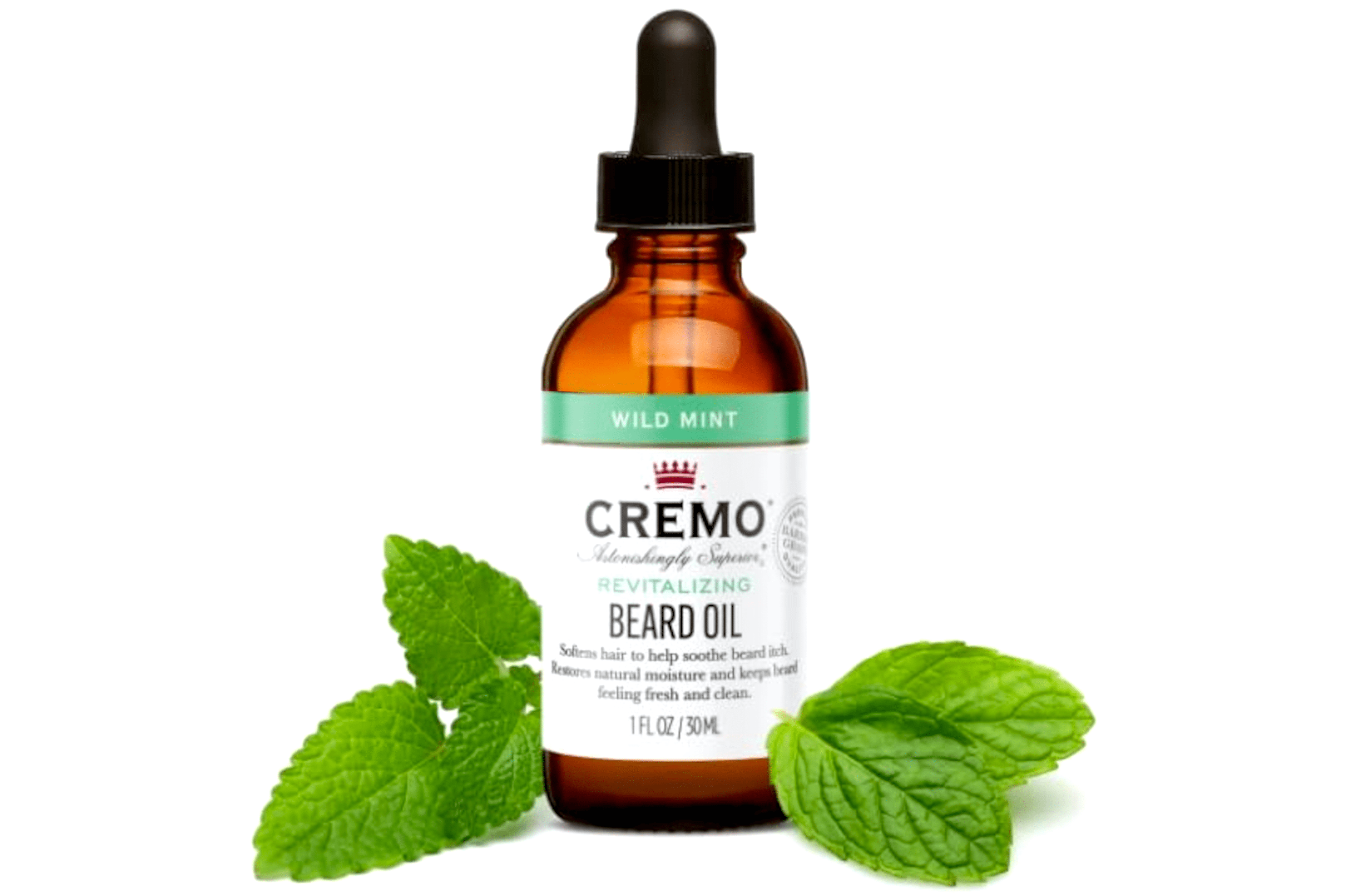 4 Pack - Cremo Beard Oil, Revitalizing Wild Mint, 1 fl oz - Restore Natural Moisture and Soften Your Beard To Help Relieve Beard Itch