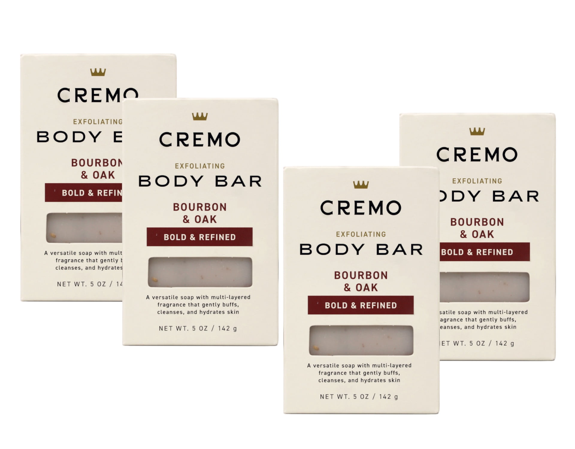 Cremo Rabbit Multipack 4 Pack - Cremo Exfoliating Body Bar for Men, Bourbon & Oak Scent, Multi ...
