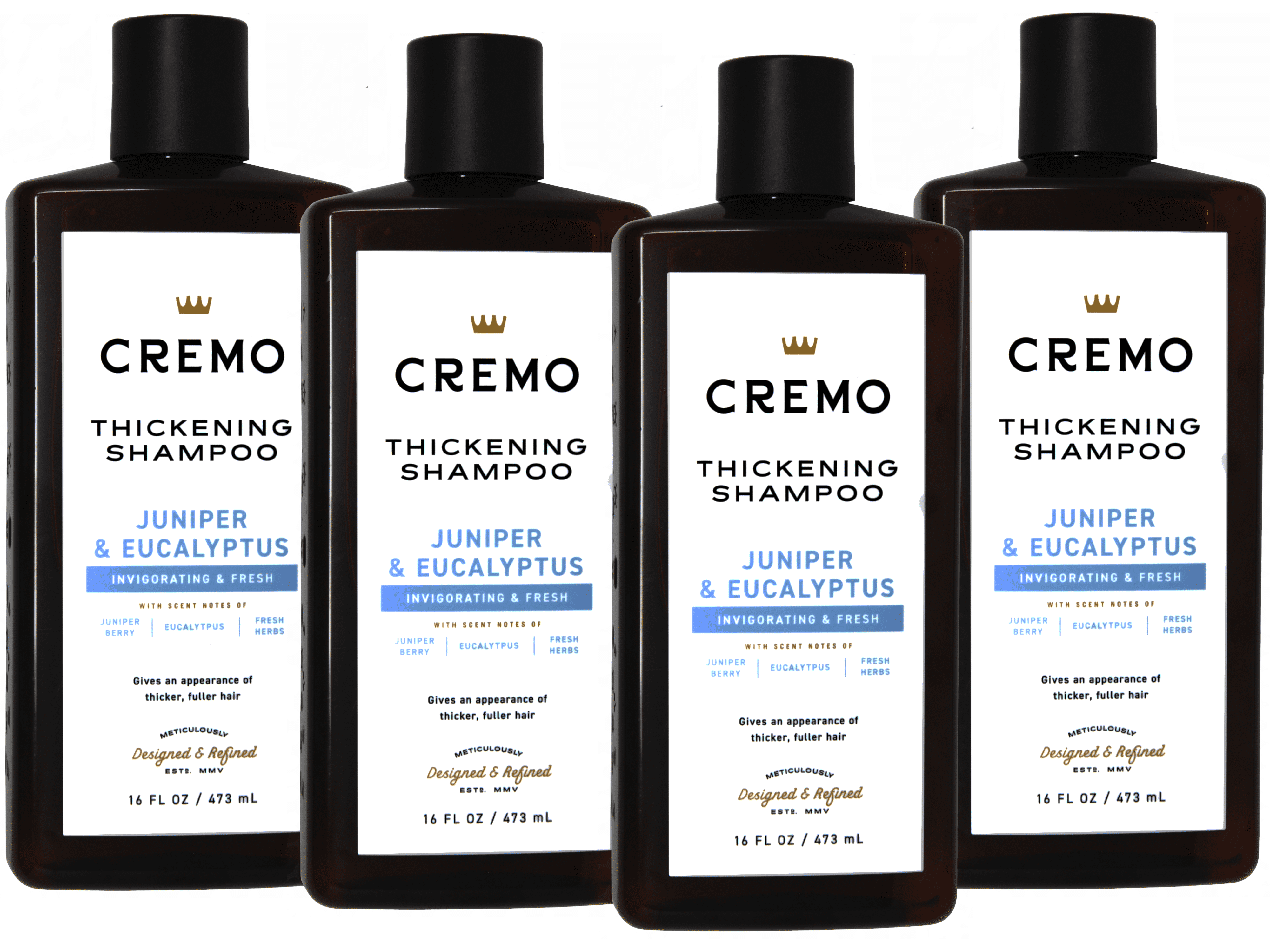 4 Pack - Cremo Juniper & Eucalyptus Barber Grade Thickening Shampoo, 16 Fl Oz
