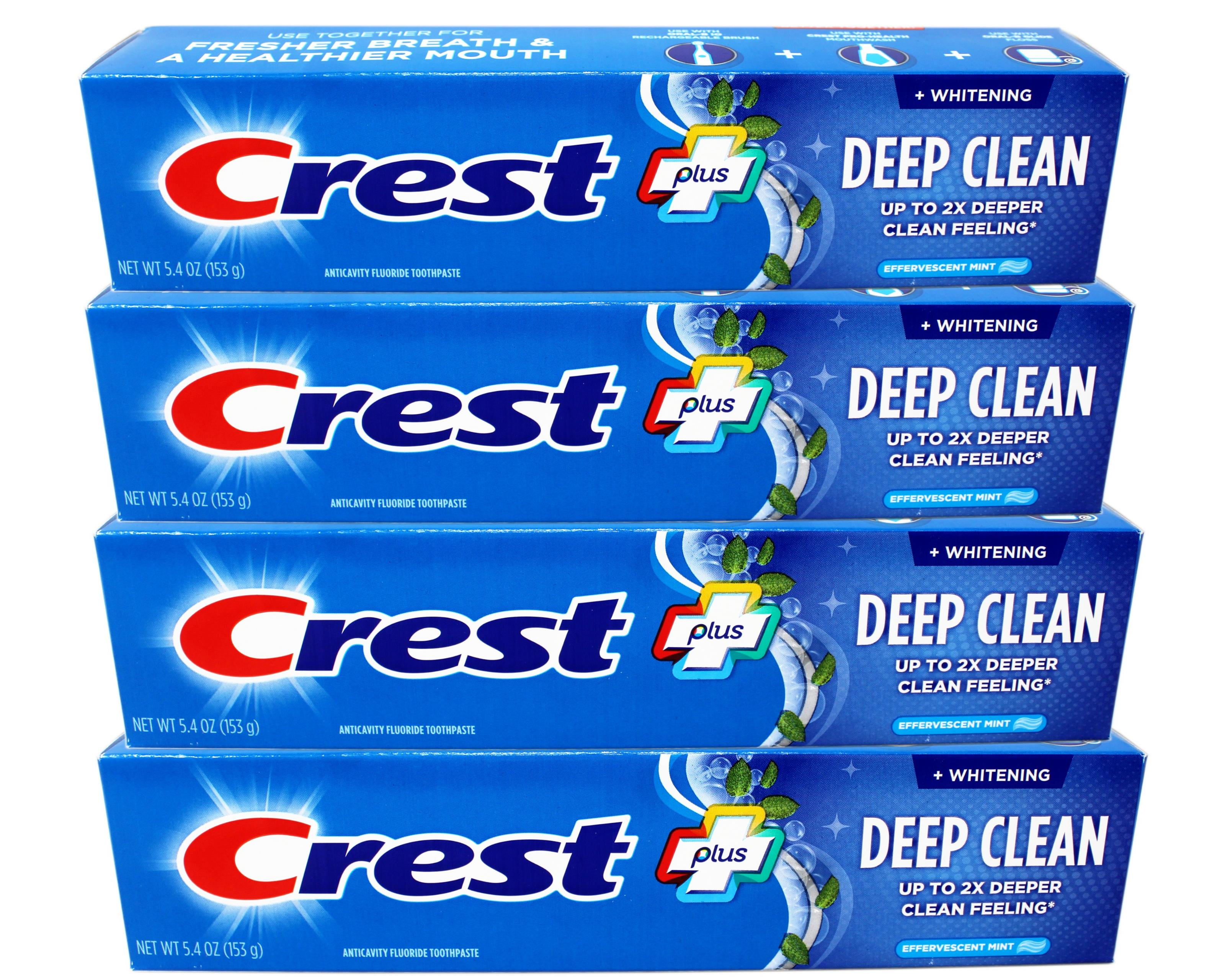 4 Pack - Crest Whitening Plus Deep Clean Toothpaste, Effervescent Mint, 5.4 OZ