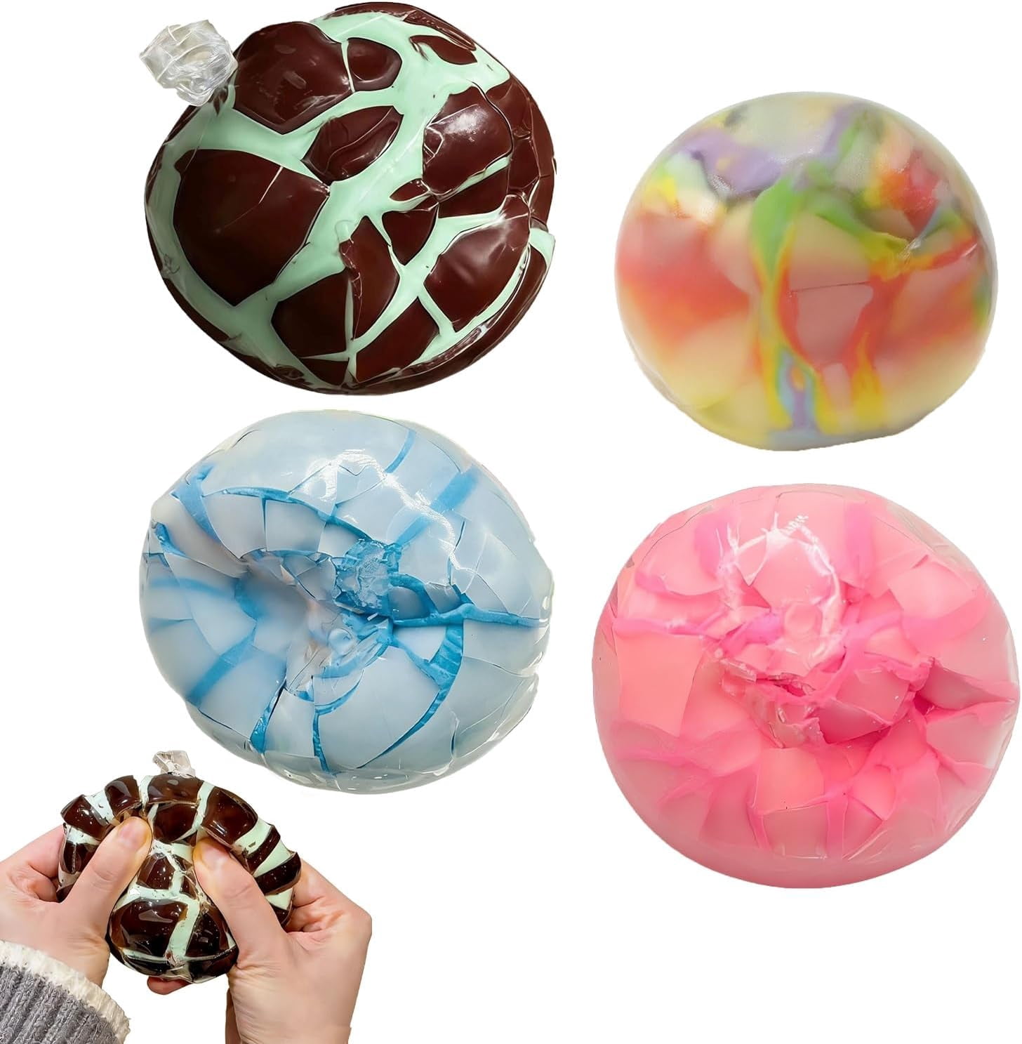 4-Pack Crispy Stress Ball, Wax Cracking Squishies with Crunchy Sound, Chocolate Moldable Sensory Toys for Relief & Fidgeting
