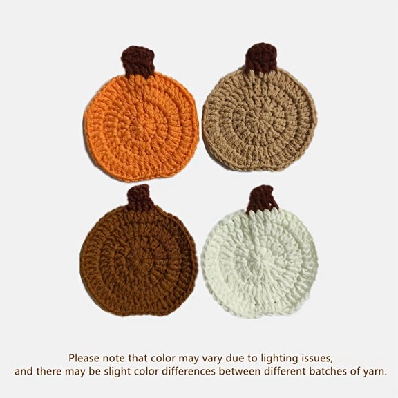 4-Pack Crochet Pumpkin Coasters, Handmade Cotton Drink Coasters, Absorbent Fall Coasters, Non Slip Heat Resistant Table Coasters for Halloween Thanksgiving Farmhouse Home Decor