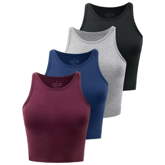 4 Pack Crop Tops for Women Workout Cropped Tank Top High Neck Camisole Yoga Shirts Athletic Undershirts Black Grey Navy Winered S