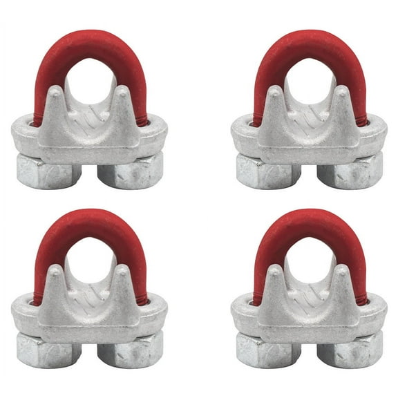 4 Pack Crosby 1/4" Forged Wire Rope Clip – G-450, 1010051, U-Bolt Clamp with Saddle & Nuts – Galvanized Red Clip for Cable, Loop, Sling Termination Use