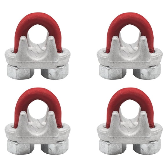 4 Pack Crosby 3/8" Forged Wire Rope Clip – G-450, 1010097, U-Bolt Clamp with Saddle & Nuts – Galvanized Red Clip for Cable, Loop, Sling Termination Use