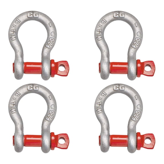 4 Pack Crosby G-209, 1"Anchor Shackle Forged Carbon Steel w/Alloy Screw Pin Load Limit # 8.5 Tons (112,400 lbs)| Heavy Duty D Ring Shackle for Towing, Rigging - 1018534