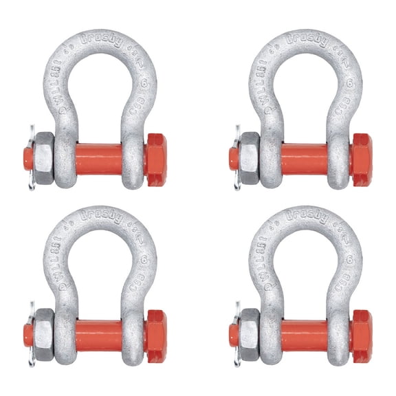 4 Pack Crosby G-2130 1"Anchor Shackle Carbon Steel w/Safety Screw Pin 18,700 lbs WLL, Galvanized Heavy Duty D Ring Bolt Type Shackle for Towing, Rigging & Vehicle Recovery, 1019551