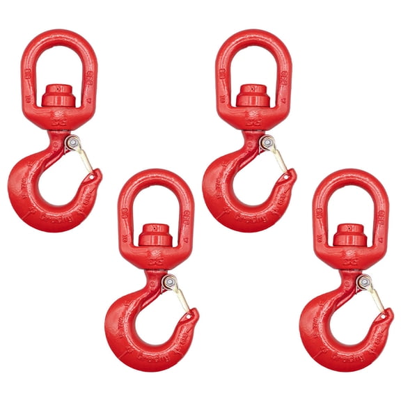 4 Pack Crosby L-3322B Swivel Hook with Bearing & Latch - 6,600 LBS Working Load Limit - Alloy Steel, Red Painted Forged Steel Swivel Lifting Hook - 1028618