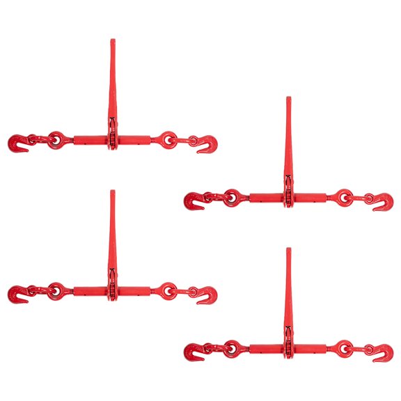 4 Pack Crosby Lebus 5/16"-3/8" Heavy Duty Ratchet Load Binder w/Grab Hooks 8800 Lbs Working Load Limit | Tie Down Hauling Chain Binders for Flatbed Trailer Red, 1048404, L-140 R-7