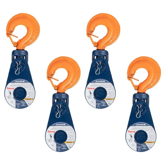 4 Pack Crosby McKissick 418 Snatch Block with Swivel Hook WLL 2 Ton 3" Sheave 5/16" & 3/8" Wire Rope Wrecker Roll Back Recovery, BB Bearing Code - 108038
