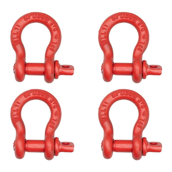 4 Pack Crosby S-209 5/8" Anchor Shackle Carbon Steel w/Alloy Screw Pin 7,150 lbs WLL, Red Painted Heavy Duty D Ring Shackle for Towing, Rigging & Vehicle Recovery, 1018482