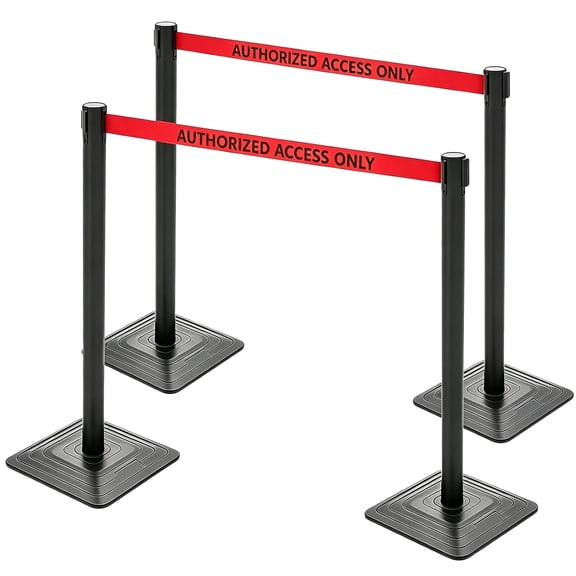 4 Pack Crowd Control Stanchions with 10FT Retractable Belt, 41" Black Queue Barriers with Heavy Rubber Base, Stable Stanchion Posts for Hotel, Airport, Bank, Store, Event(Authorized Access ONLY)