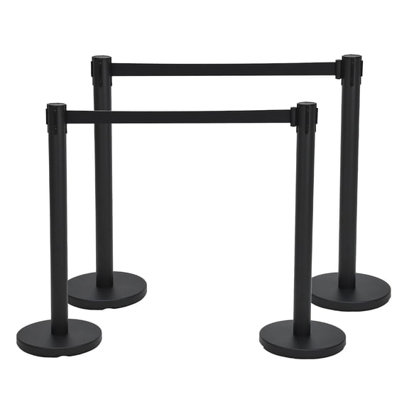 4 Pack Crowd Control Stanchions 6.6 Ft Retractable Belt Queue Barriers with Fillable Base for Events Airport Line Black